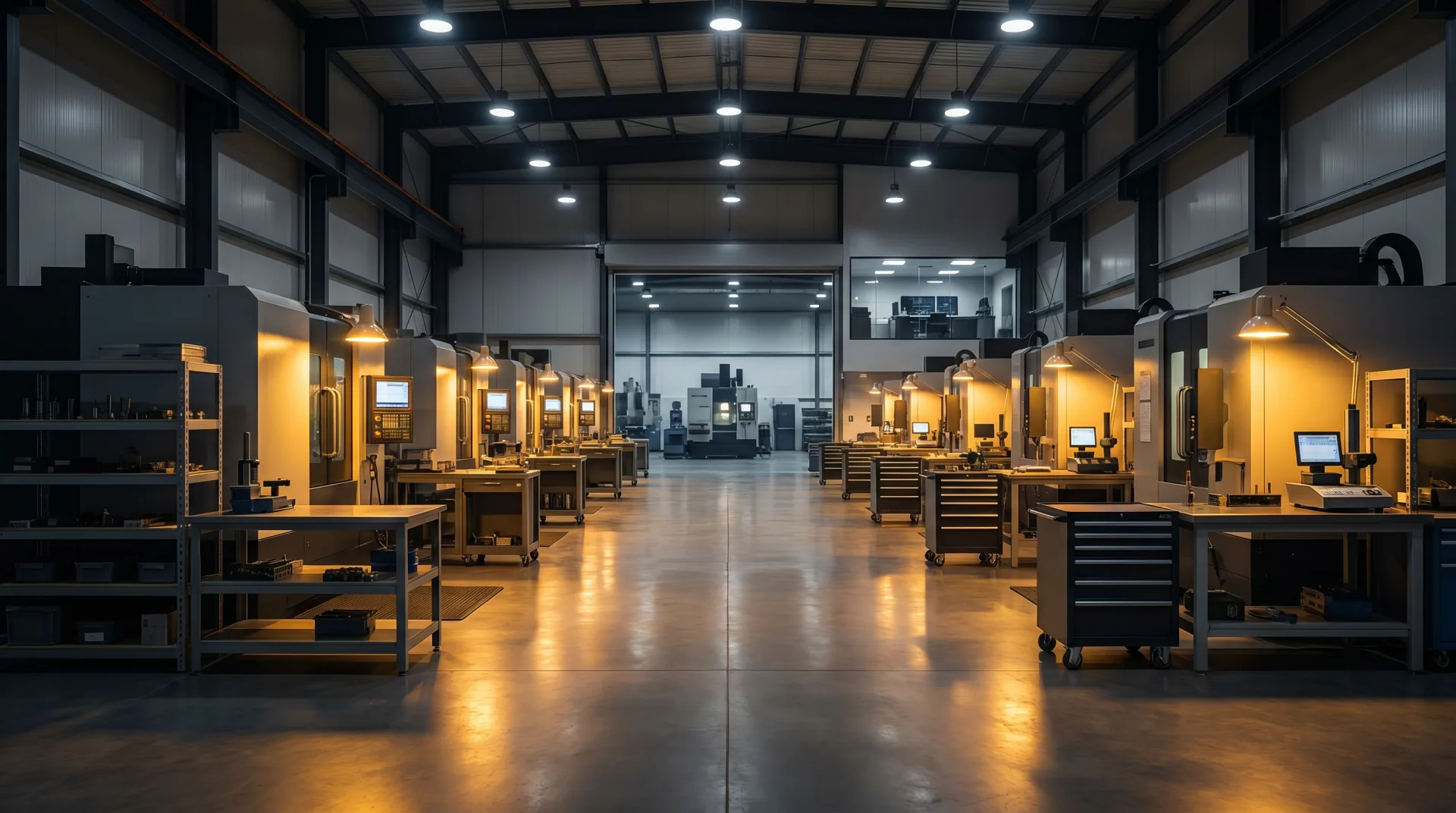 Machine shop floor with CNC machine tools