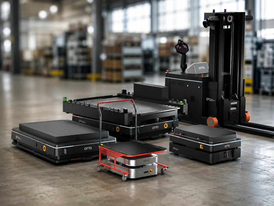 Autonomous mobile robots moving loads through a warehouse aisle