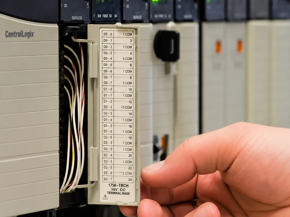 Engineer working inside a legacy controller rack during migration
