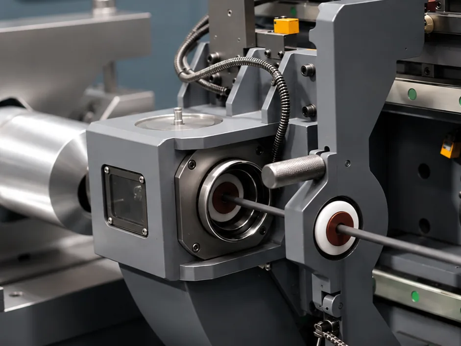 Deep-hole drilling machine boring a long bore through a steel bar
