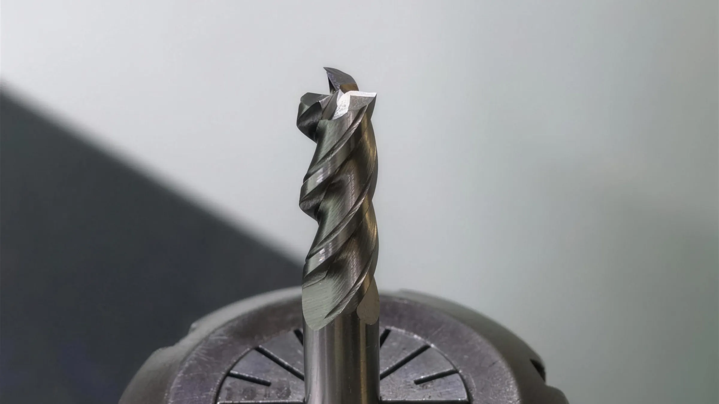 Carbide end mill held in a collet chuck