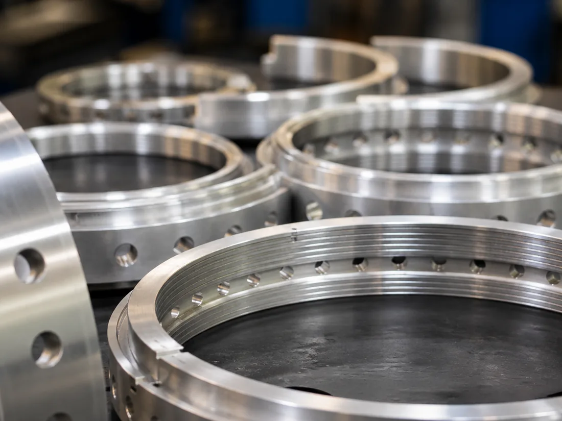 Labyrinth seal and oil deflector rings stacked after machining