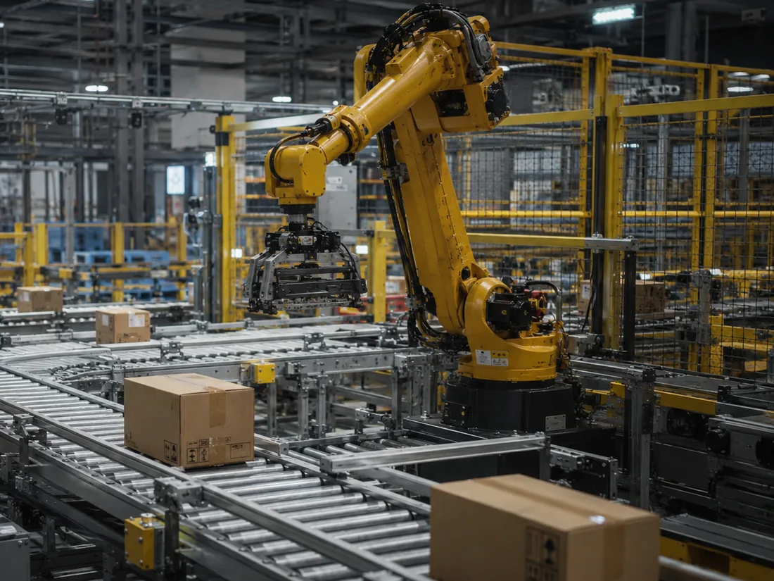 Automated conveyor and palletising line in a distribution facility
