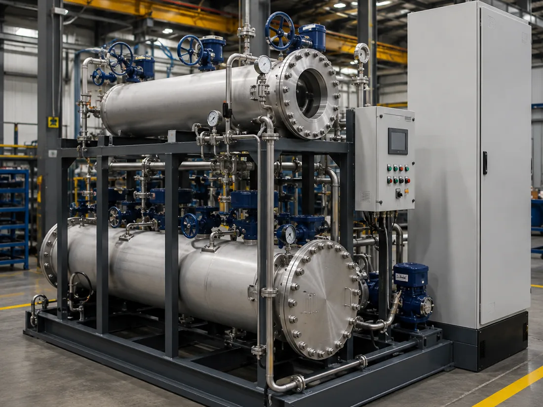 Skid-mounted process package with vessels, pipework and a control cabinet