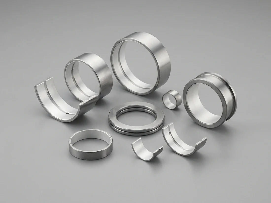A group of white metal lined journal and thrust bearing shells