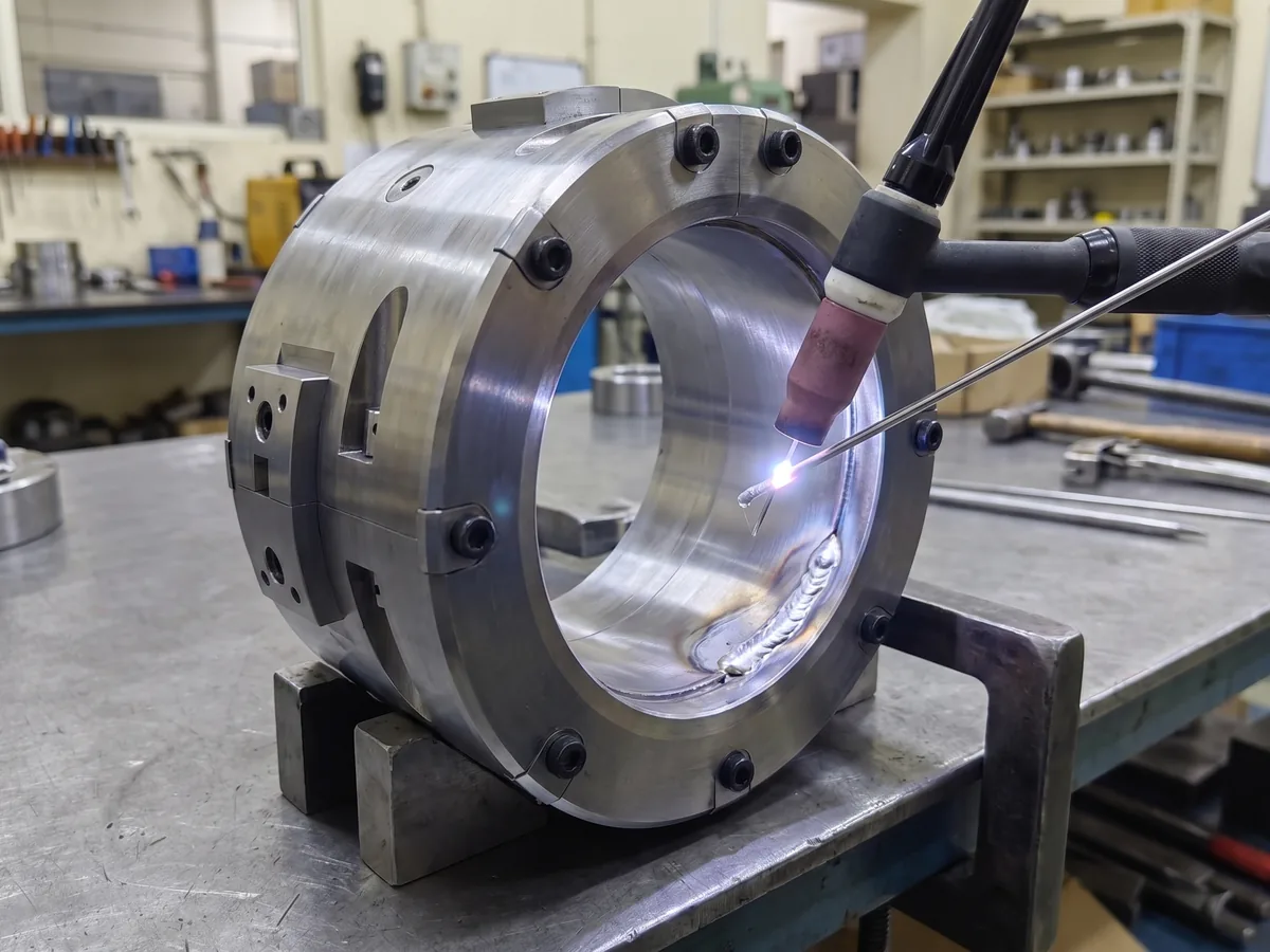 GTA (TIG) application of white metal to a local area of a bearing bore
