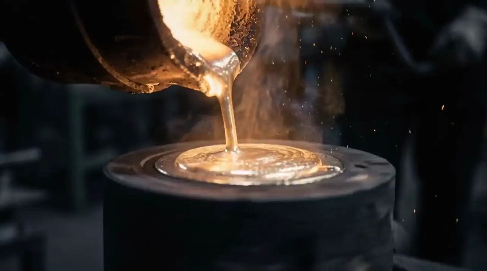Molten white metal being poured during bearing casting at the Shaheen Arabia facility, Jubail