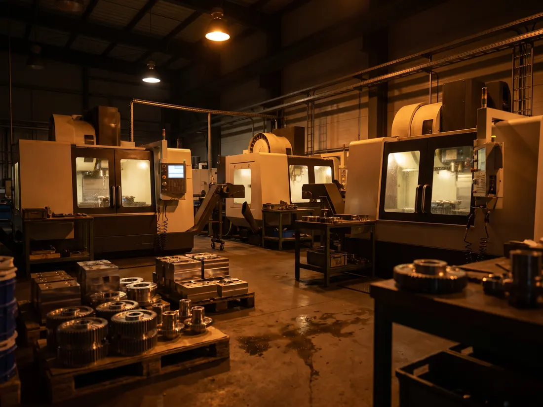 Industrial manufacturing shop floor with machine tools — Shaheen Arabia supplies custom tooling and machined components