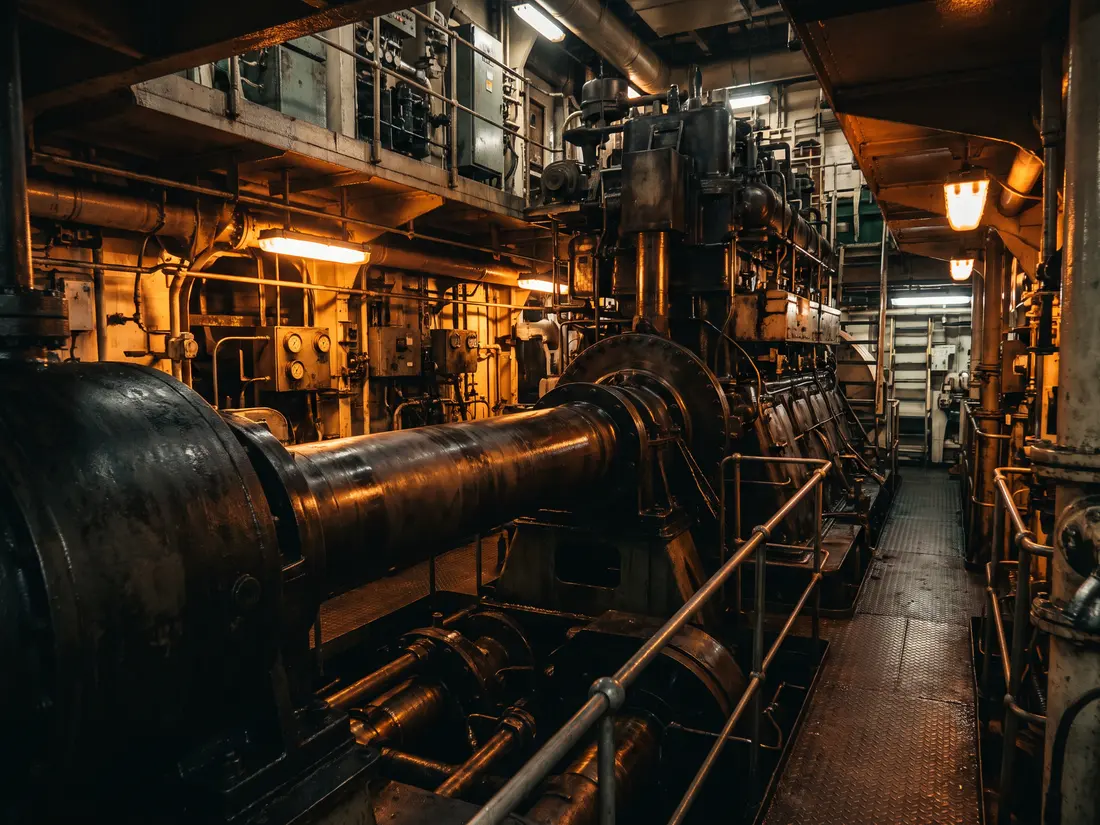 Marine propulsion machinery in a vessel engine room — Shaheen Arabia supplies bearings for propulsion and auxiliary rotating equipment
