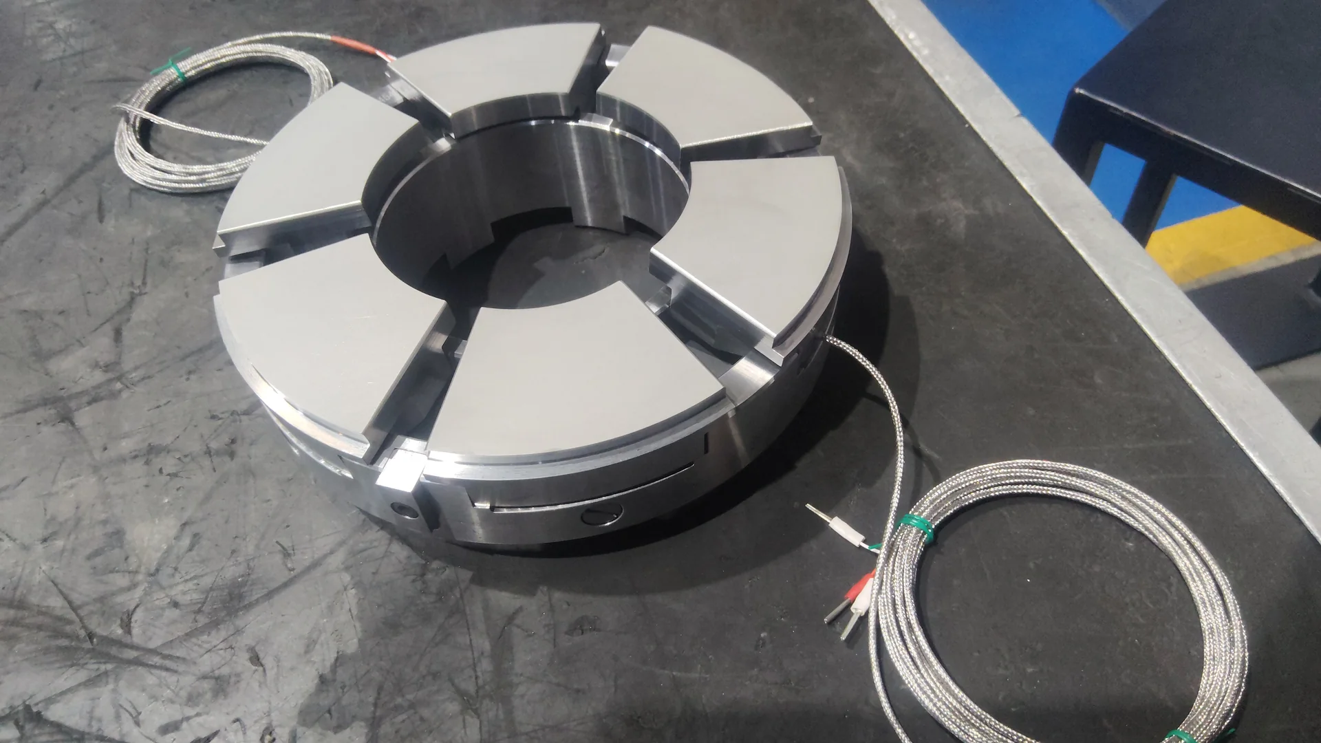 Loaded thrust bearing with temperature sensor leads at the Shaheen Arabia workshop, Jubail
