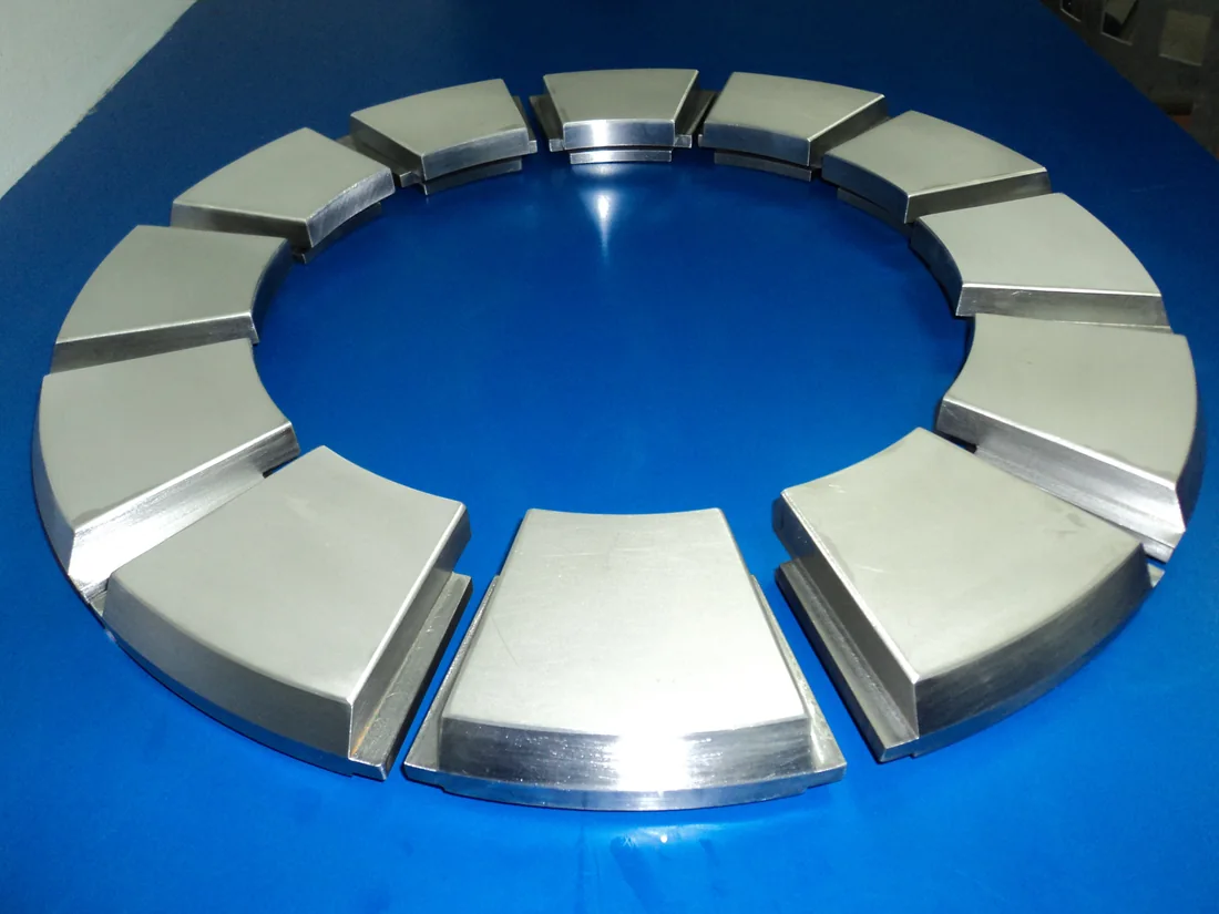 White metal lined thrust pads for a vertical bearing, Shaheen Arabia, Jubail